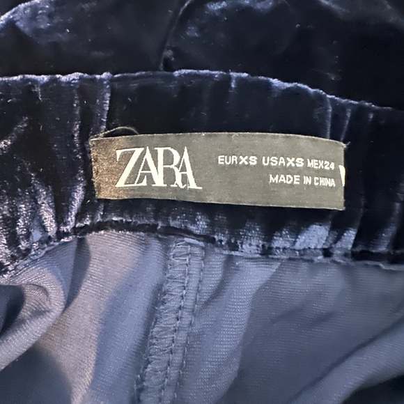 Zara Blue Velvet Flared Leg Pants - Picture 7 of 7